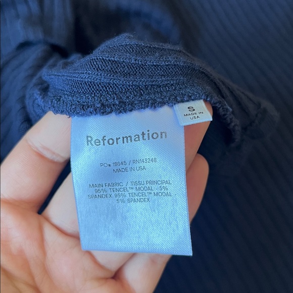 Reformation Navy Blue Ribbed Knit Leia Turtleneck Top Midi Skirt Set EUC Small - Picture 8 of 12